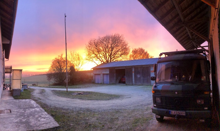 Colorful sun rise at the farm