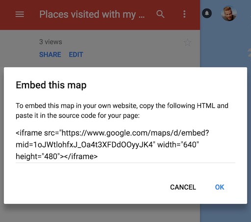 Get the HTML code for embedding the map into a website