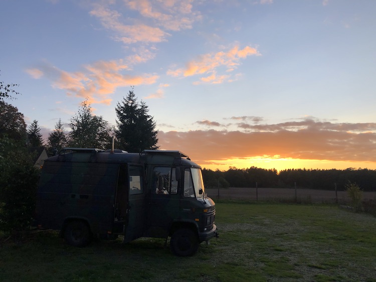 Sunset at parking lot near Liepnitzsee