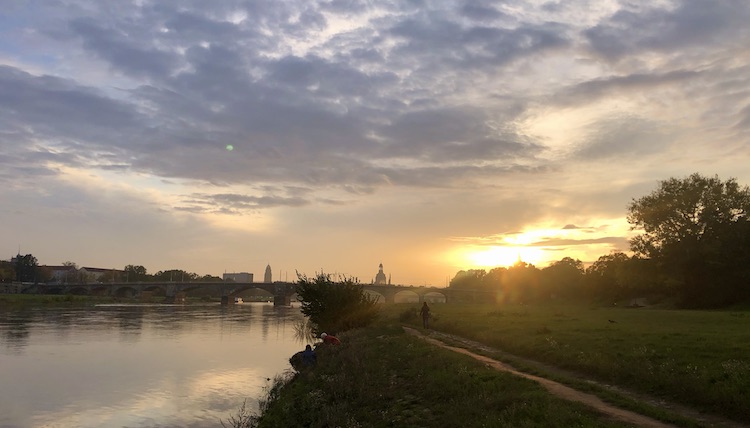 Sunset above the Elbe river