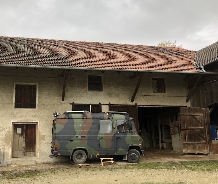 Van parked at the farm