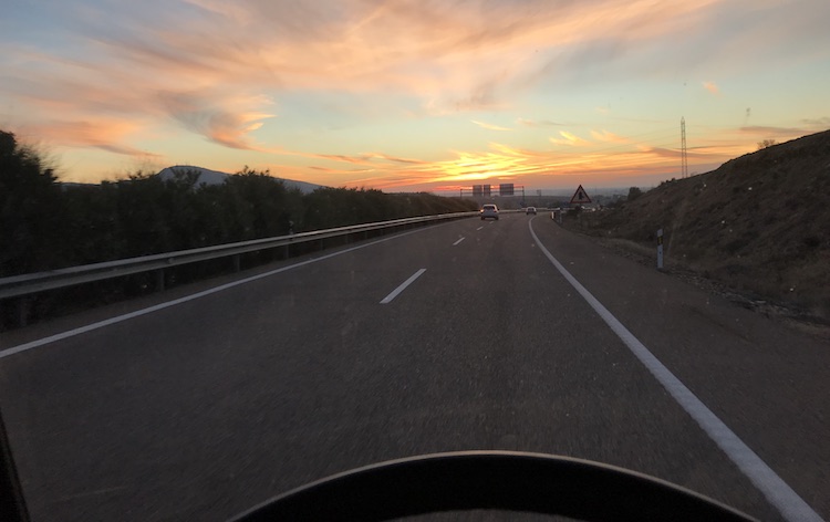 Sunset on the highway