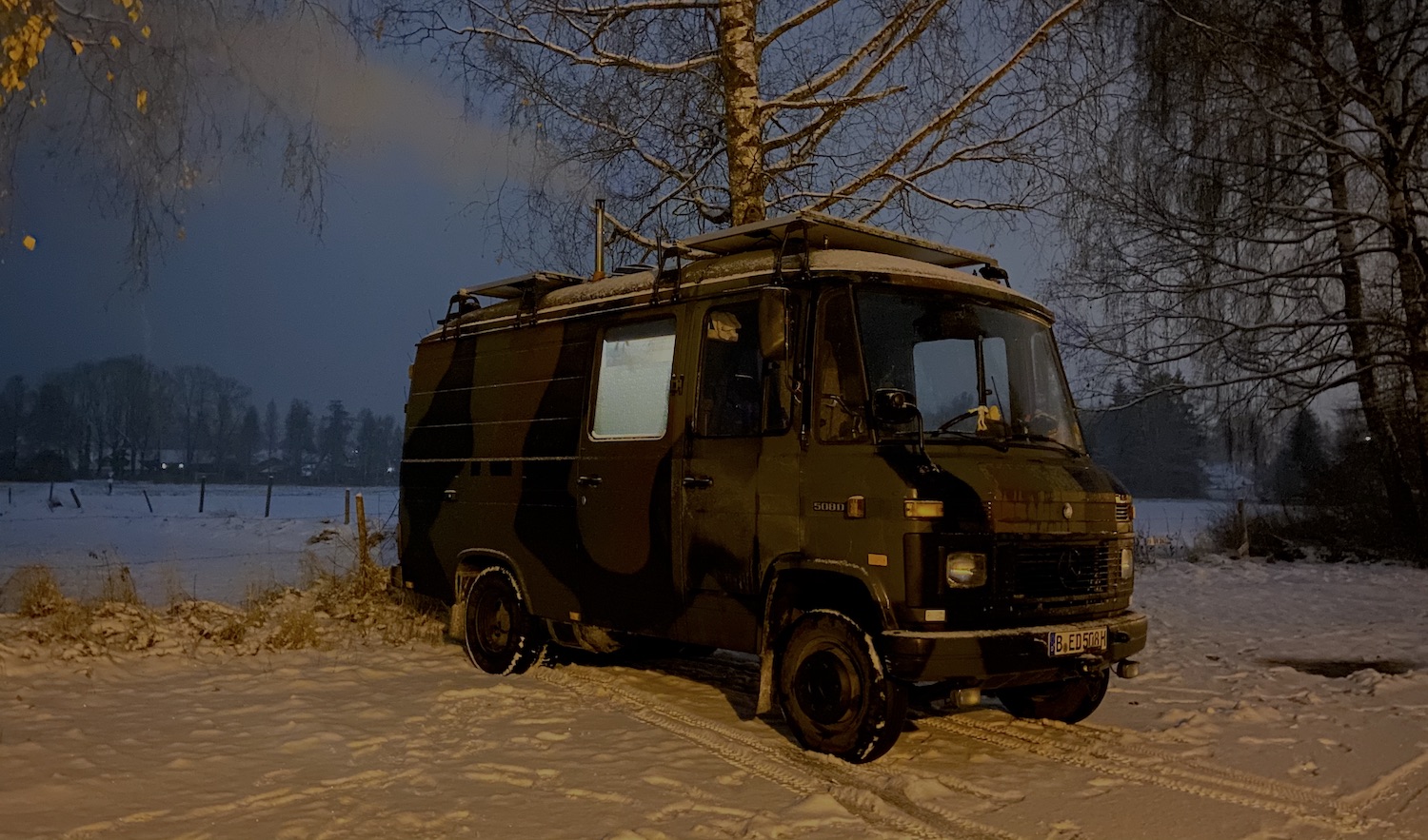 Van parked in the snow