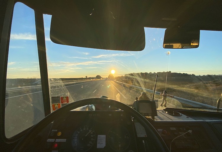 Sunset while driving toward Spain