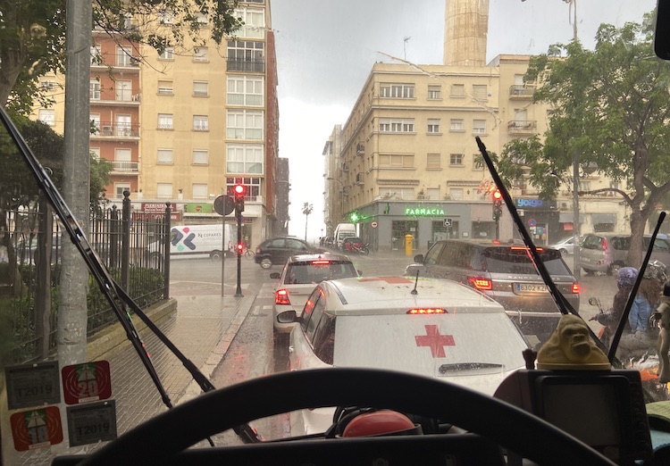 Driving through the rain in Cádiz