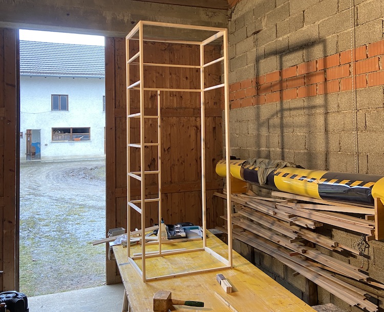 Wooden scaffold of the wardrobe