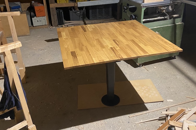 Tabletop mounted on the table leg