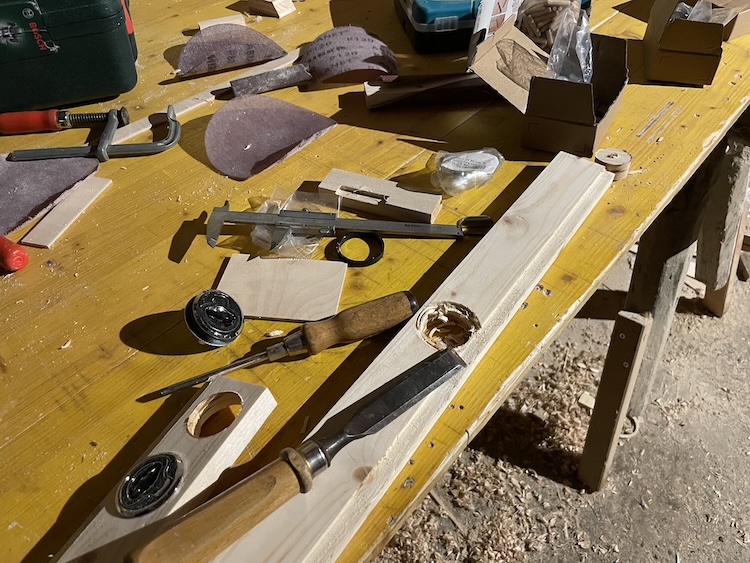 Chiseling out the cutouts for the drawer locks