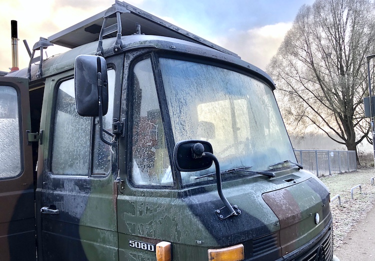Van covered in frost
