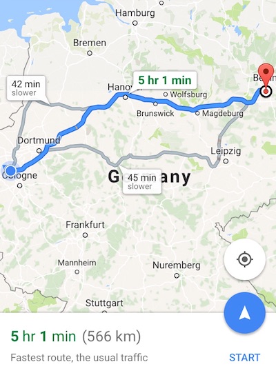 Route from Düsseldorf to Berlin