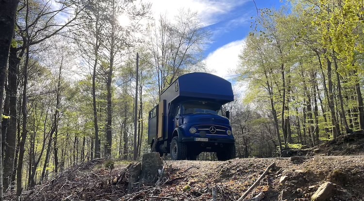 Truck parked in a forest near Montseny