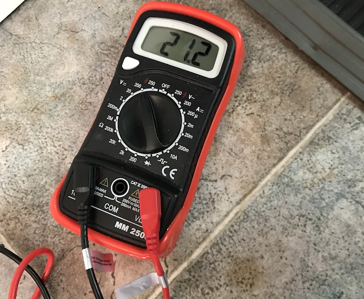 21.2 V on the voltmeter