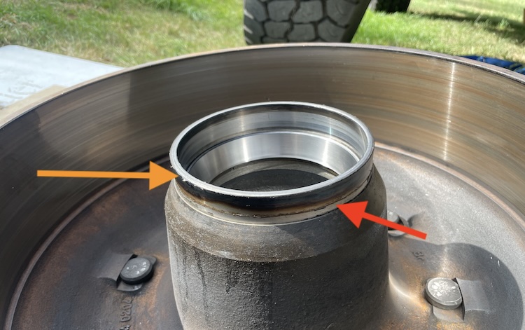 Damaged ring that slipped out of the bearing seat