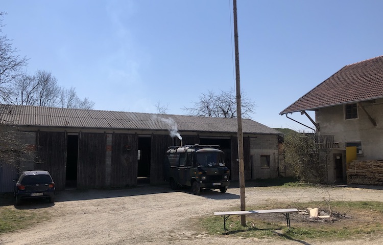 Van parked at the farm