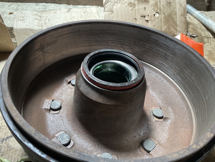 Shaft seal with sealing compound on the outer metal race