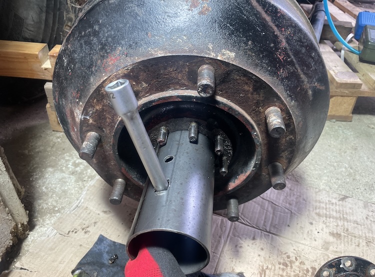 Opening the outer spindle using the custom spindle nut socket