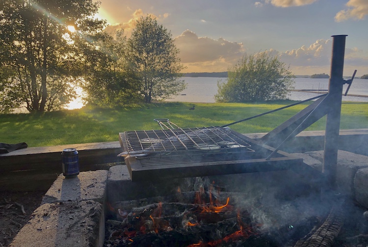 Grilling a pike on the fire