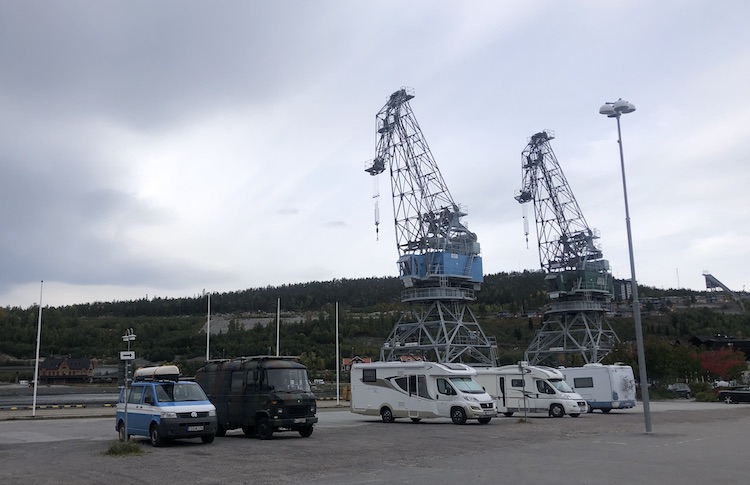 Vans parked near the harbor of Örnsköldsvik