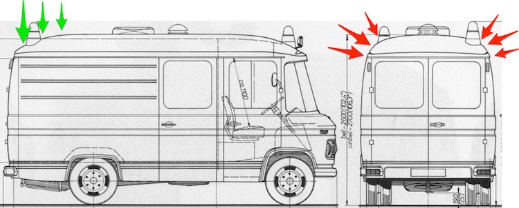 Sketch of the challenging body shape of a Mercedes 508